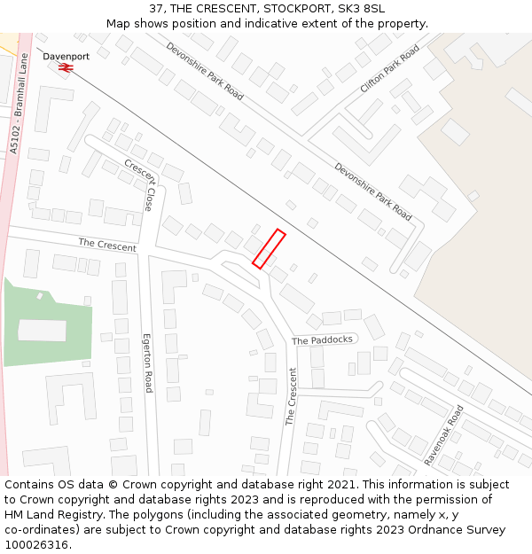 37, THE CRESCENT, STOCKPORT, SK3 8SL: Location map and indicative extent of plot