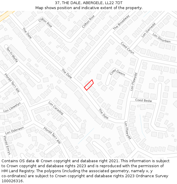 37, THE DALE, ABERGELE, LL22 7DT: Location map and indicative extent of plot