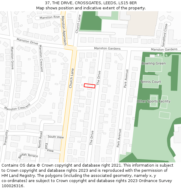 37, THE DRIVE, CROSSGATES, LEEDS, LS15 8ER: Location map and indicative extent of plot