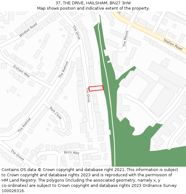 37, THE DRIVE, HAILSHAM, BN27 3HW: Location map and indicative extent of plot
