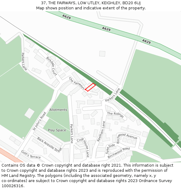 37, THE FAIRWAYS, LOW UTLEY, KEIGHLEY, BD20 6UJ: Location map and indicative extent of plot