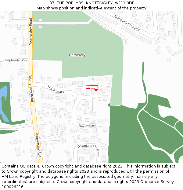 37, THE POPLARS, KNOTTINGLEY, WF11 0DE: Location map and indicative extent of plot