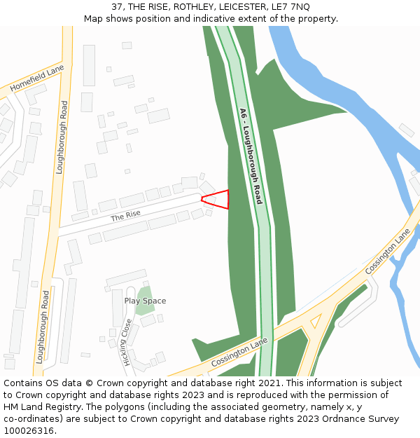 37, THE RISE, ROTHLEY, LEICESTER, LE7 7NQ: Location map and indicative extent of plot