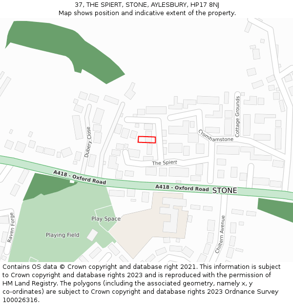 37, THE SPIERT, STONE, AYLESBURY, HP17 8NJ: Location map and indicative extent of plot