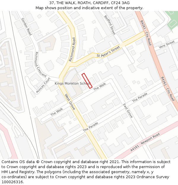 37, THE WALK, ROATH, CARDIFF, CF24 3AG: Location map and indicative extent of plot