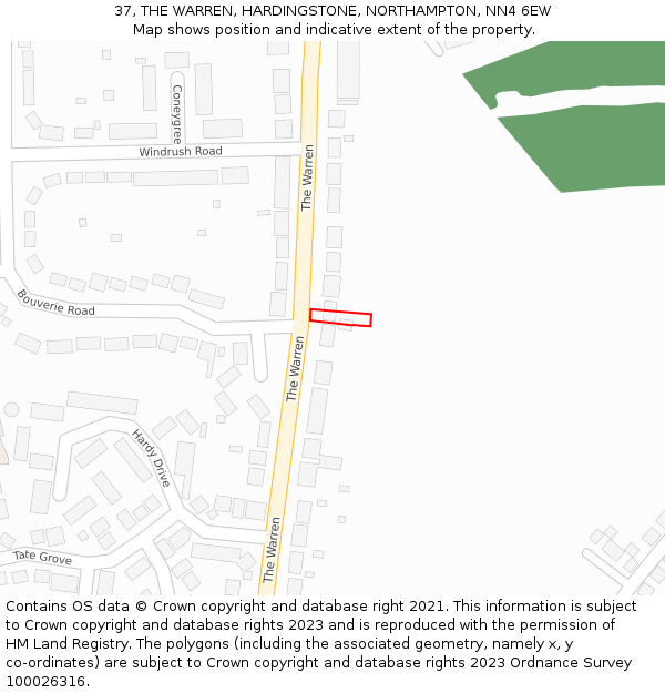 37, THE WARREN, HARDINGSTONE, NORTHAMPTON, NN4 6EW: Location map and indicative extent of plot