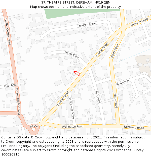 37, THEATRE STREET, DEREHAM, NR19 2EN: Location map and indicative extent of plot