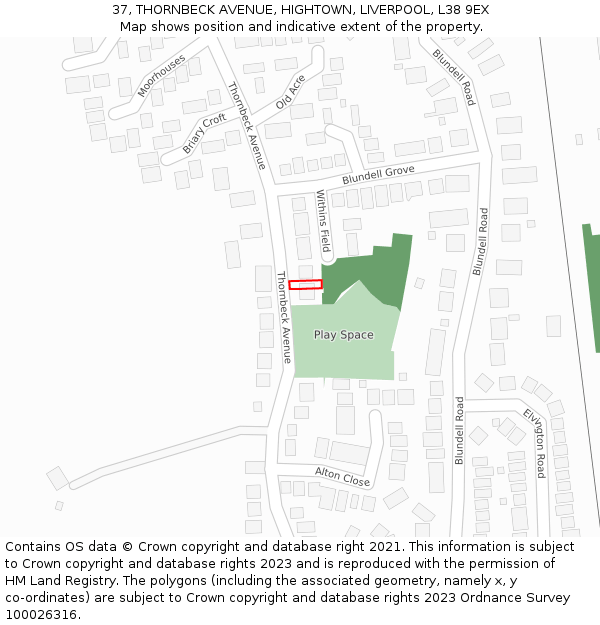 37, THORNBECK AVENUE, HIGHTOWN, LIVERPOOL, L38 9EX: Location map and indicative extent of plot