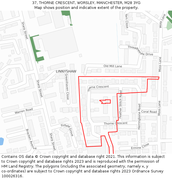 37, THORNE CRESCENT, WORSLEY, MANCHESTER, M28 3YG: Location map and indicative extent of plot