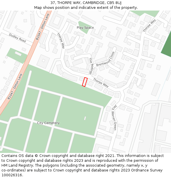 37, THORPE WAY, CAMBRIDGE, CB5 8UJ: Location map and indicative extent of plot