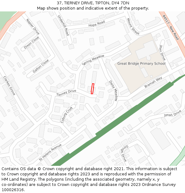 37, TIERNEY DRIVE, TIPTON, DY4 7DN: Location map and indicative extent of plot