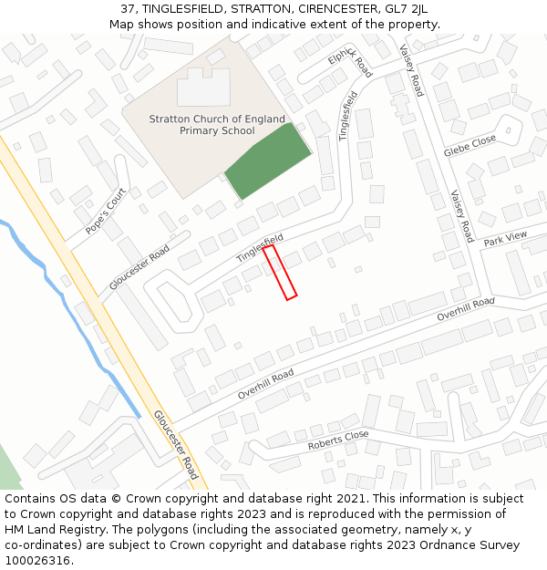 37, TINGLESFIELD, STRATTON, CIRENCESTER, GL7 2JL: Location map and indicative extent of plot