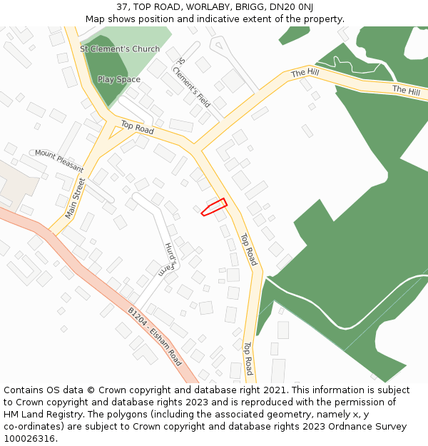 37, TOP ROAD, WORLABY, BRIGG, DN20 0NJ: Location map and indicative extent of plot