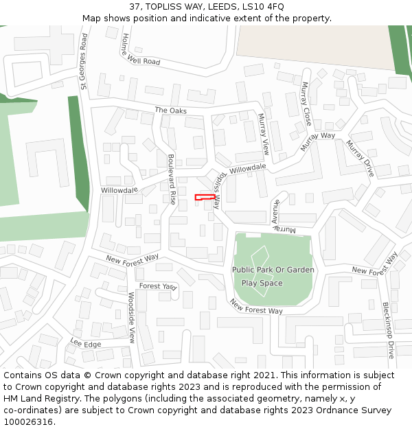 37, TOPLISS WAY, LEEDS, LS10 4FQ: Location map and indicative extent of plot