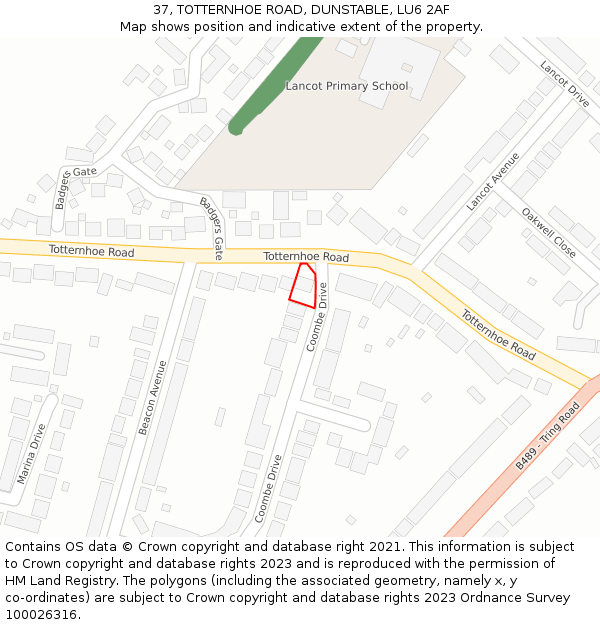 37, TOTTERNHOE ROAD, DUNSTABLE, LU6 2AF: Location map and indicative extent of plot