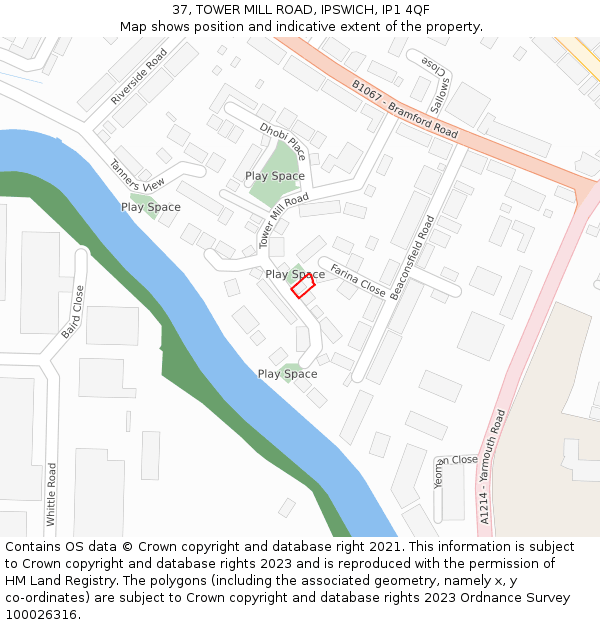 37, TOWER MILL ROAD, IPSWICH, IP1 4QF: Location map and indicative extent of plot