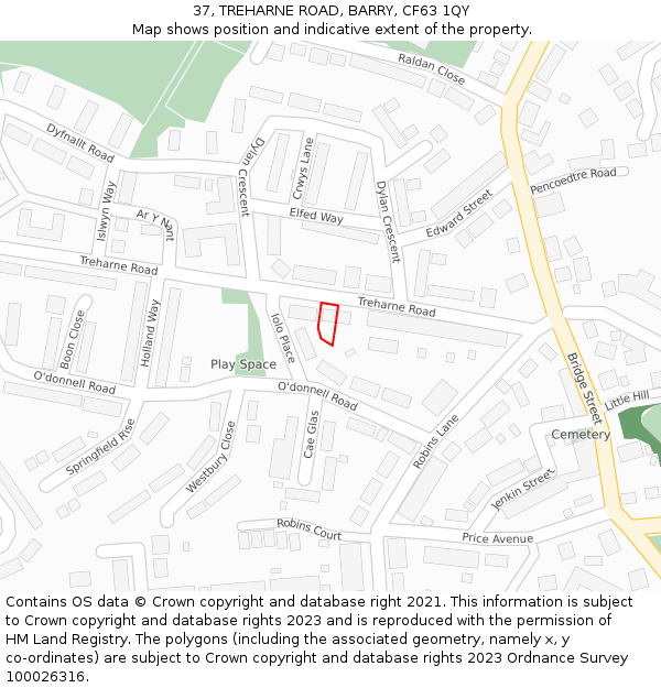 37, TREHARNE ROAD, BARRY, CF63 1QY: Location map and indicative extent of plot