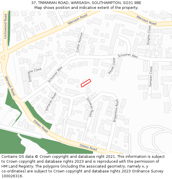 37, TRIMARAN ROAD, WARSASH, SOUTHAMPTON, SO31 9BE: Location map and indicative extent of plot