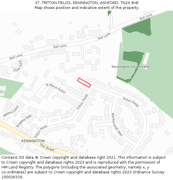 37, TRITTON FIELDS, KENNINGTON, ASHFORD, TN24 9HE: Location map and indicative extent of plot