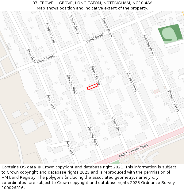 37, TROWELL GROVE, LONG EATON, NOTTINGHAM, NG10 4AY: Location map and indicative extent of plot