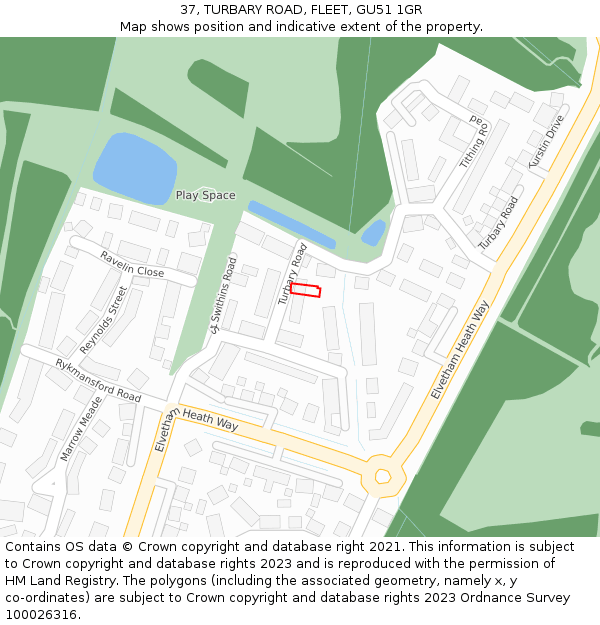 37, TURBARY ROAD, FLEET, GU51 1GR: Location map and indicative extent of plot