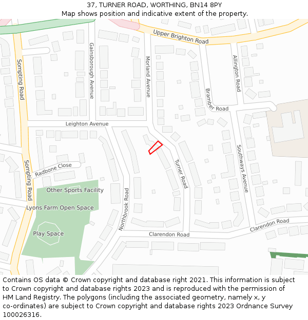 37, TURNER ROAD, WORTHING, BN14 8PY: Location map and indicative extent of plot