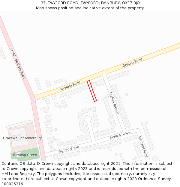 37, TWYFORD ROAD, TWYFORD, BANBURY, OX17 3JQ: Location map and indicative extent of plot