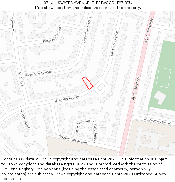 37, ULLSWATER AVENUE, FLEETWOOD, FY7 8PU: Location map and indicative extent of plot