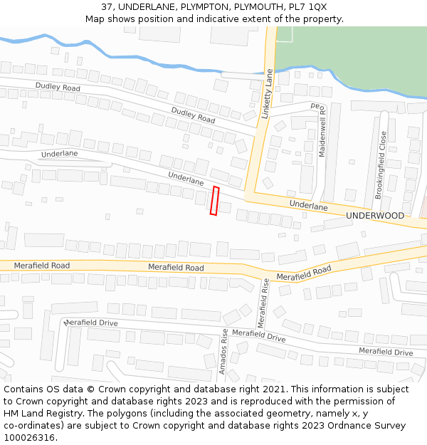 37, UNDERLANE, PLYMPTON, PLYMOUTH, PL7 1QX: Location map and indicative extent of plot