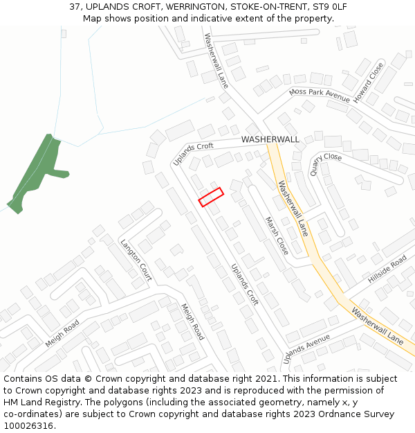 37, UPLANDS CROFT, WERRINGTON, STOKE-ON-TRENT, ST9 0LF: Location map and indicative extent of plot