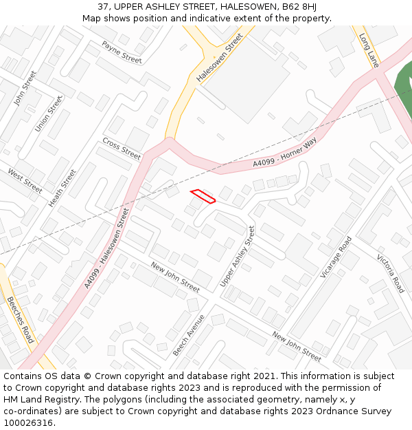 37, UPPER ASHLEY STREET, HALESOWEN, B62 8HJ: Location map and indicative extent of plot