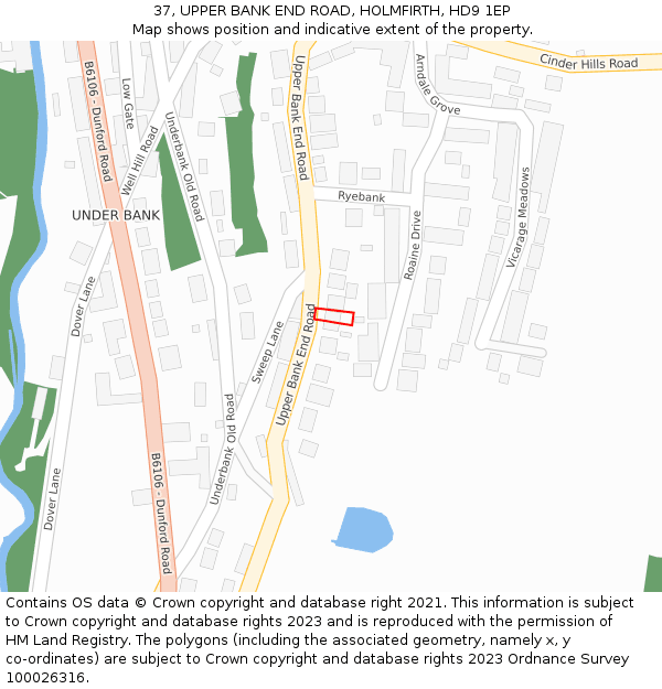 37, UPPER BANK END ROAD, HOLMFIRTH, HD9 1EP: Location map and indicative extent of plot