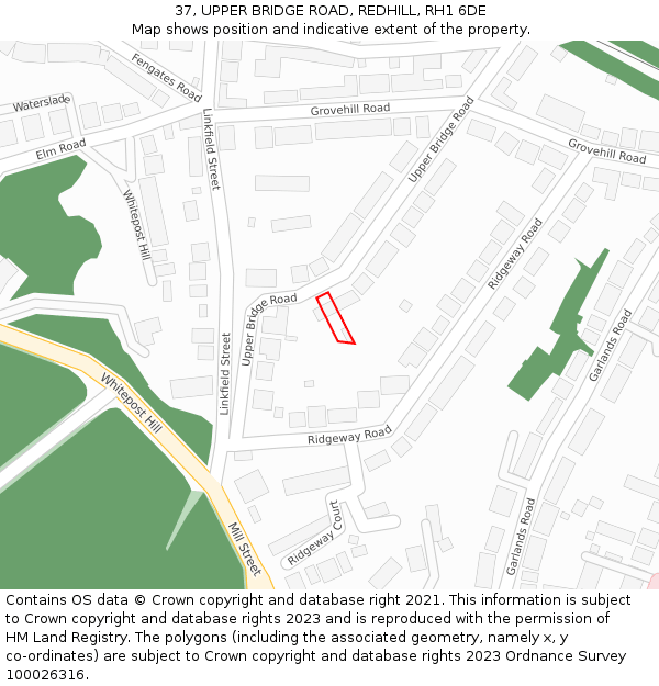 37, UPPER BRIDGE ROAD, REDHILL, RH1 6DE: Location map and indicative extent of plot