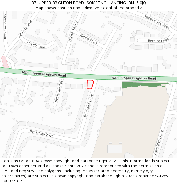 37, UPPER BRIGHTON ROAD, SOMPTING, LANCING, BN15 0JQ: Location map and indicative extent of plot