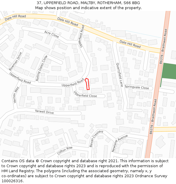 37, UPPERFIELD ROAD, MALTBY, ROTHERHAM, S66 8BG: Location map and indicative extent of plot