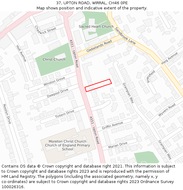 37, UPTON ROAD, WIRRAL, CH46 0PE: Location map and indicative extent of plot