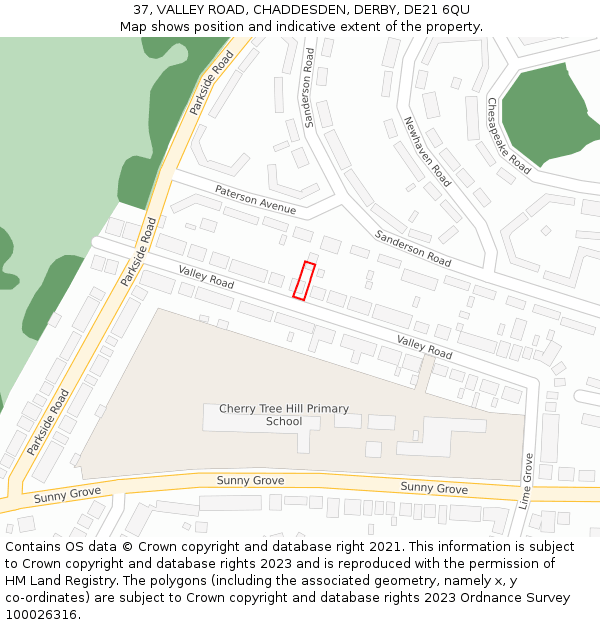 37, VALLEY ROAD, CHADDESDEN, DERBY, DE21 6QU: Location map and indicative extent of plot