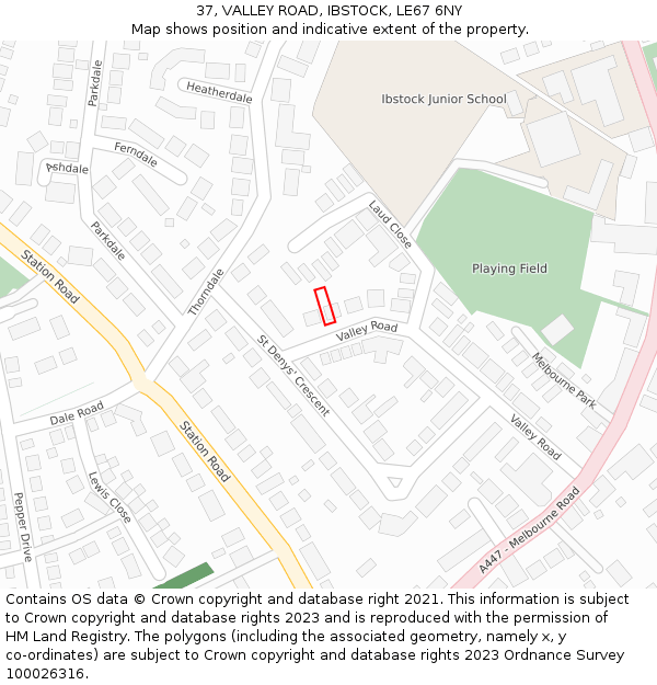 37, VALLEY ROAD, IBSTOCK, LE67 6NY: Location map and indicative extent of plot