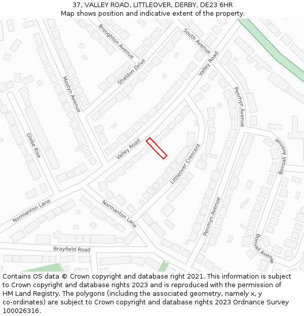 37, VALLEY ROAD, LITTLEOVER, DERBY, DE23 6HR: Location map and indicative extent of plot