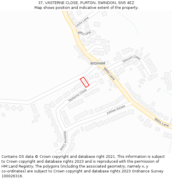 37, VASTERNE CLOSE, PURTON, SWINDON, SN5 4EZ: Location map and indicative extent of plot