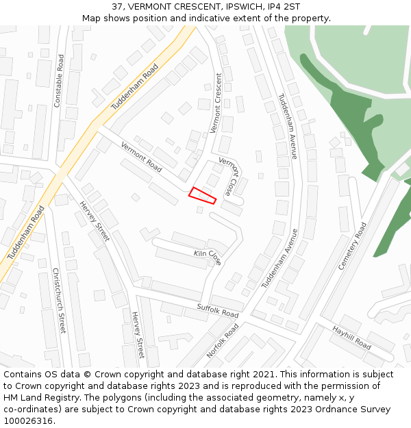 37, VERMONT CRESCENT, IPSWICH, IP4 2ST: Location map and indicative extent of plot