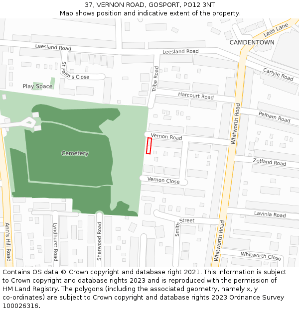 37, VERNON ROAD, GOSPORT, PO12 3NT: Location map and indicative extent of plot