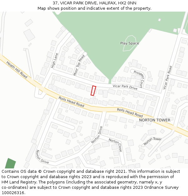 37, VICAR PARK DRIVE, HALIFAX, HX2 0NN: Location map and indicative extent of plot