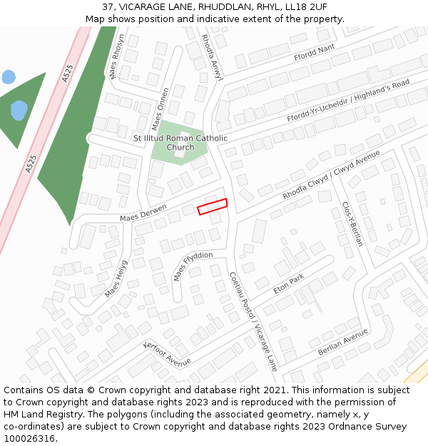 37, VICARAGE LANE, RHUDDLAN, RHYL, LL18 2UF: Location map and indicative extent of plot