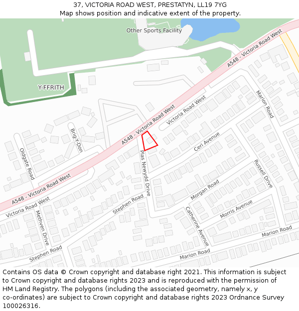 37, VICTORIA ROAD WEST, PRESTATYN, LL19 7YG: Location map and indicative extent of plot