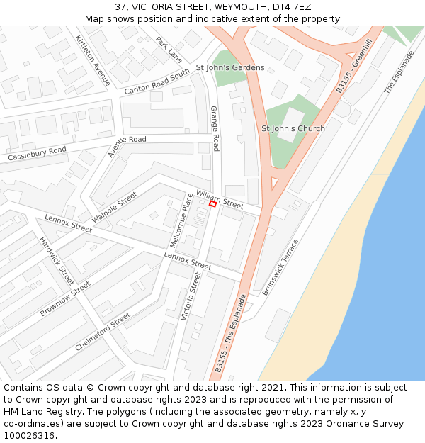 37, VICTORIA STREET, WEYMOUTH, DT4 7EZ: Location map and indicative extent of plot