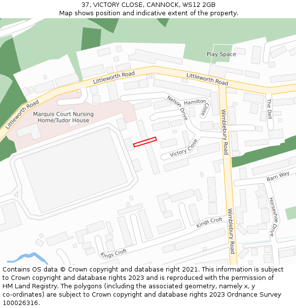 37, VICTORY CLOSE, CANNOCK, WS12 2GB: Location map and indicative extent of plot