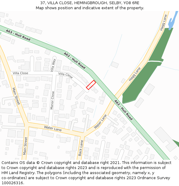 37, VILLA CLOSE, HEMINGBROUGH, SELBY, YO8 6RE: Location map and indicative extent of plot