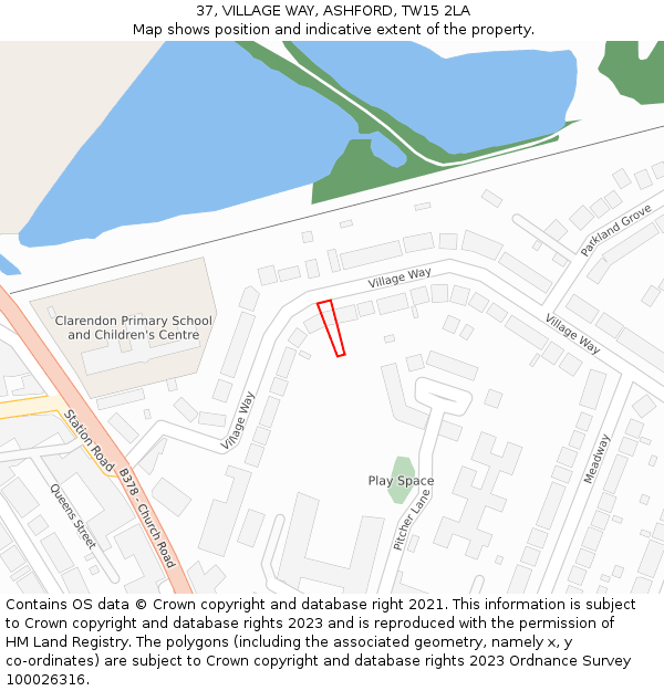 37, VILLAGE WAY, ASHFORD, TW15 2LA: Location map and indicative extent of plot