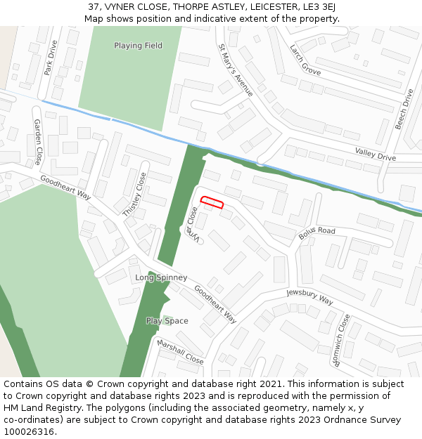 37, VYNER CLOSE, THORPE ASTLEY, LEICESTER, LE3 3EJ: Location map and indicative extent of plot
